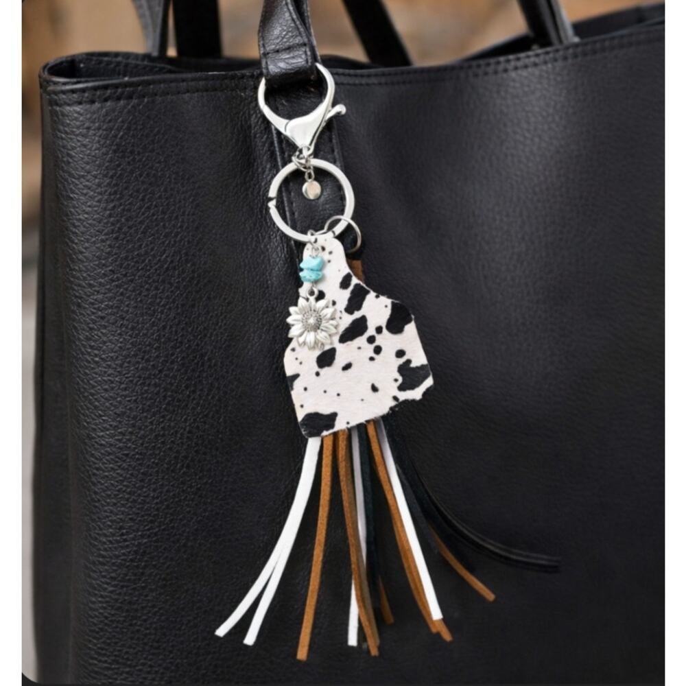 Western Tassle Cow Print Key Chain Bag Charm New